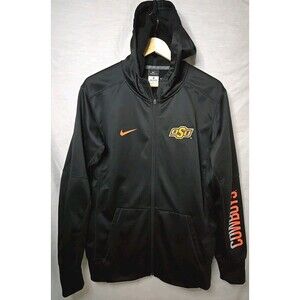 Oklahoma State Cowboys OSU Nike Full Zip Hoodie Therma-Fit, Sz Med, Black/Orange